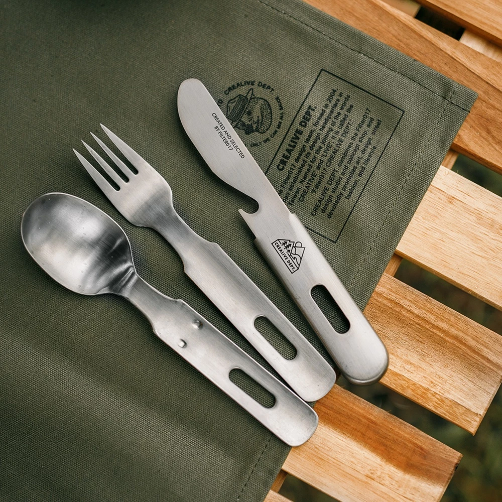 【綠色工場】Filter017 日本製不鏽鋼三合一餐具組 湯匙 叉子 刀子 刀叉組 304不銹鋼 登山餐具 野營餐具