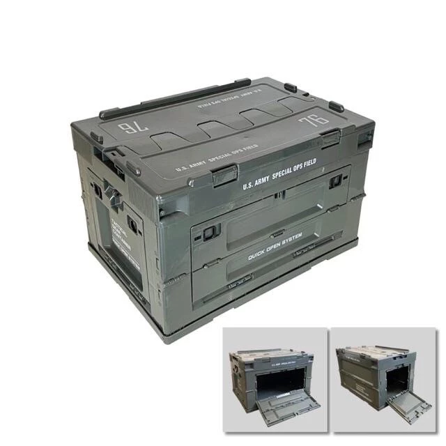 【綠色工場】<CampingBar> 軍風軍綠色折疊箱 居家收納 側開箱 折疊收納箱 露營收納箱 收納櫃 摺疊箱 露營