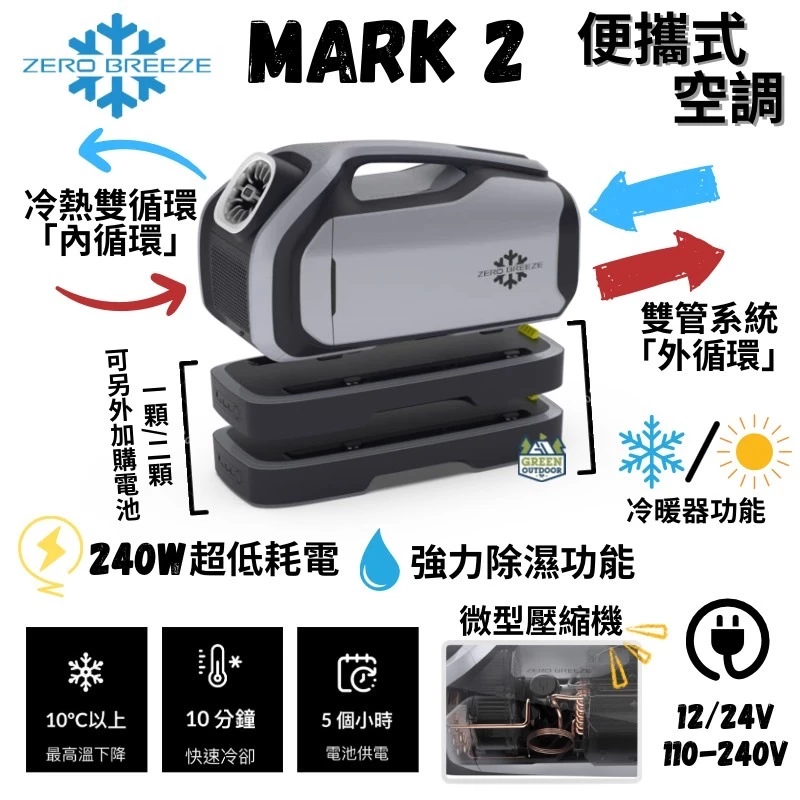 Zero Breeze Mark 2【綠色工場】台灣公司貨 便攜式空調 移動空調 帳篷冷氣 移動冷氣 車泊 車宿
