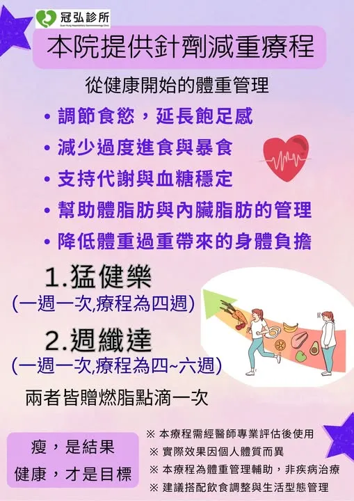 本院所提供猛健樂及週纖達,歡迎門診諮詢!