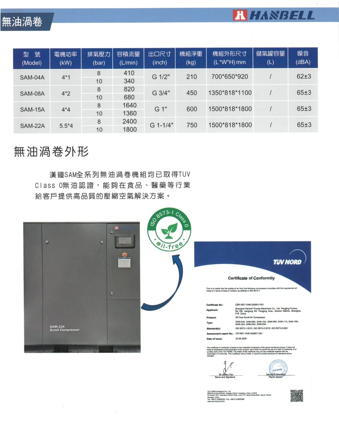漢鐘精機hanbell空氣壓縮機