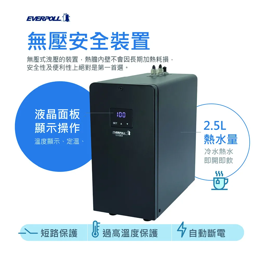 【EVERPOLL 愛科濾淨】廚下型雙溫無壓飲水機