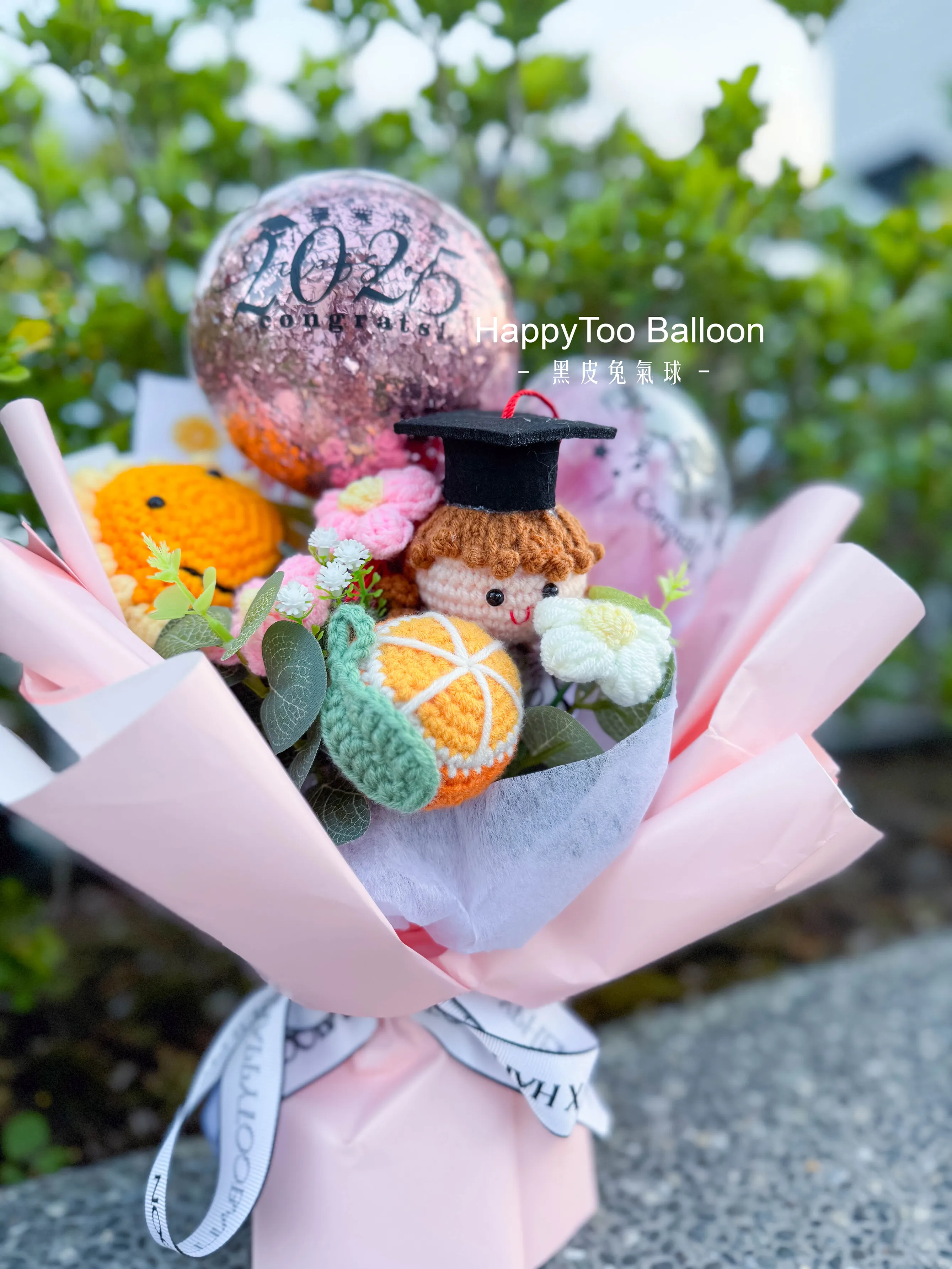 《可客製名字》畢業手作針織花束 - 粉色畢業生