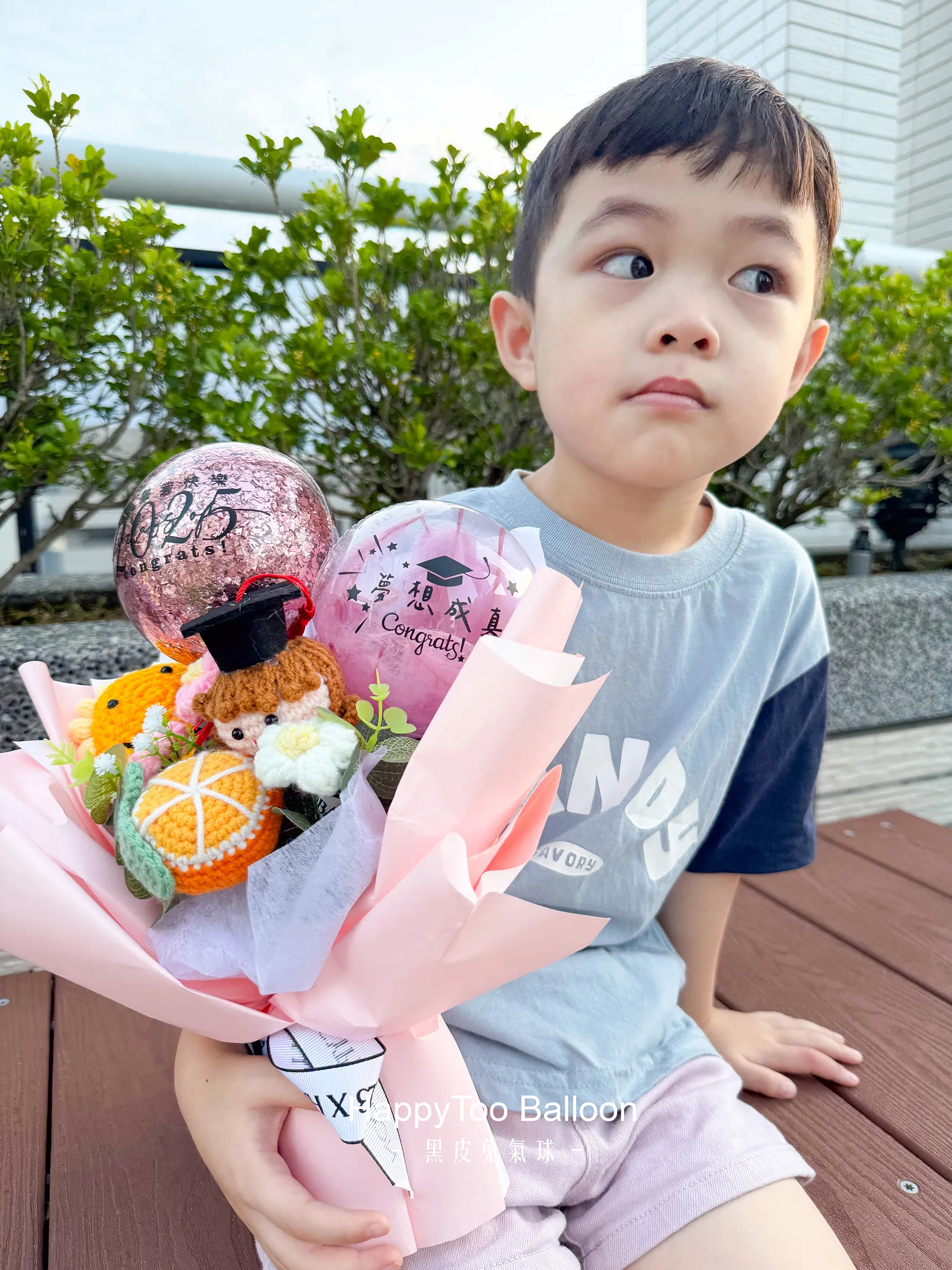 《可客製名字》畢業手作針織花束 - 粉色畢業生