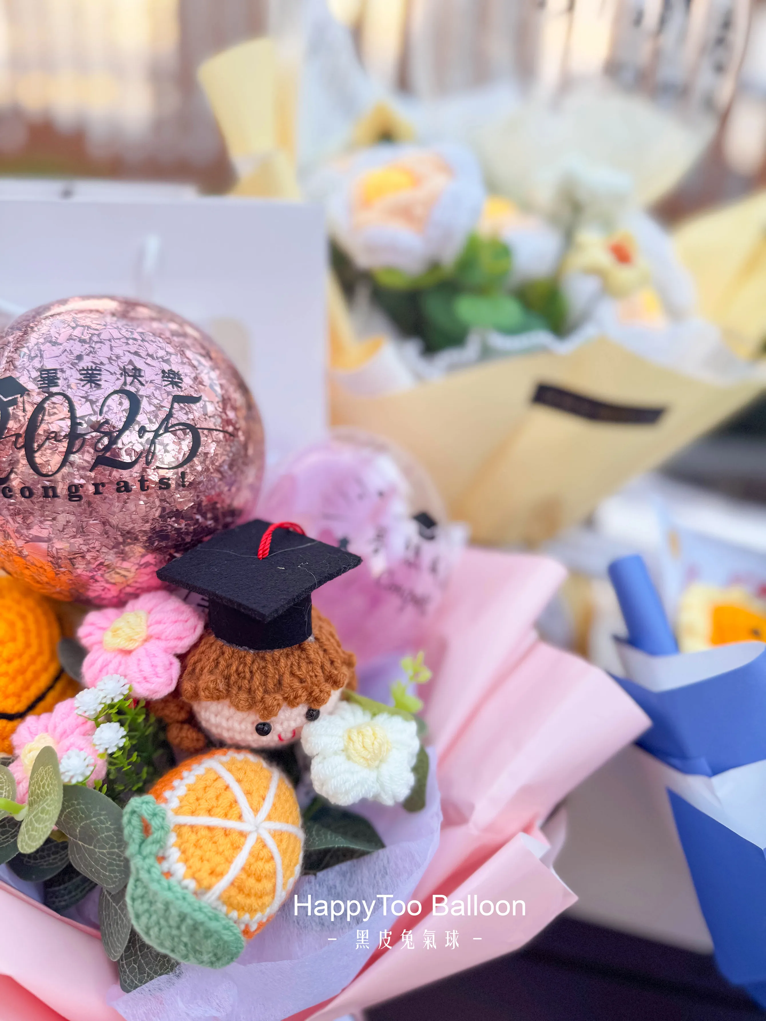 《可客製名字》畢業手作針織花束 - 粉色畢業生