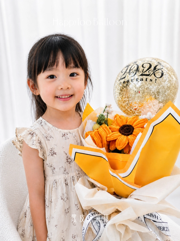 《可客製專屬名字》畢業手作扭扭棒花氣球- 元氣前橙祝福花束