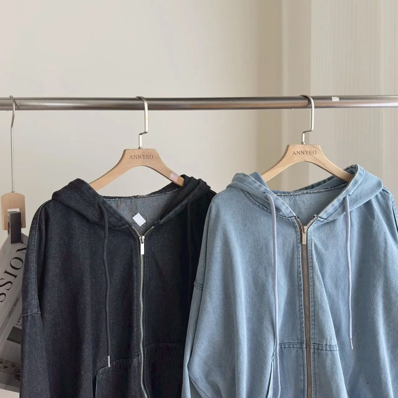 牛仔連帽拉鍊外套