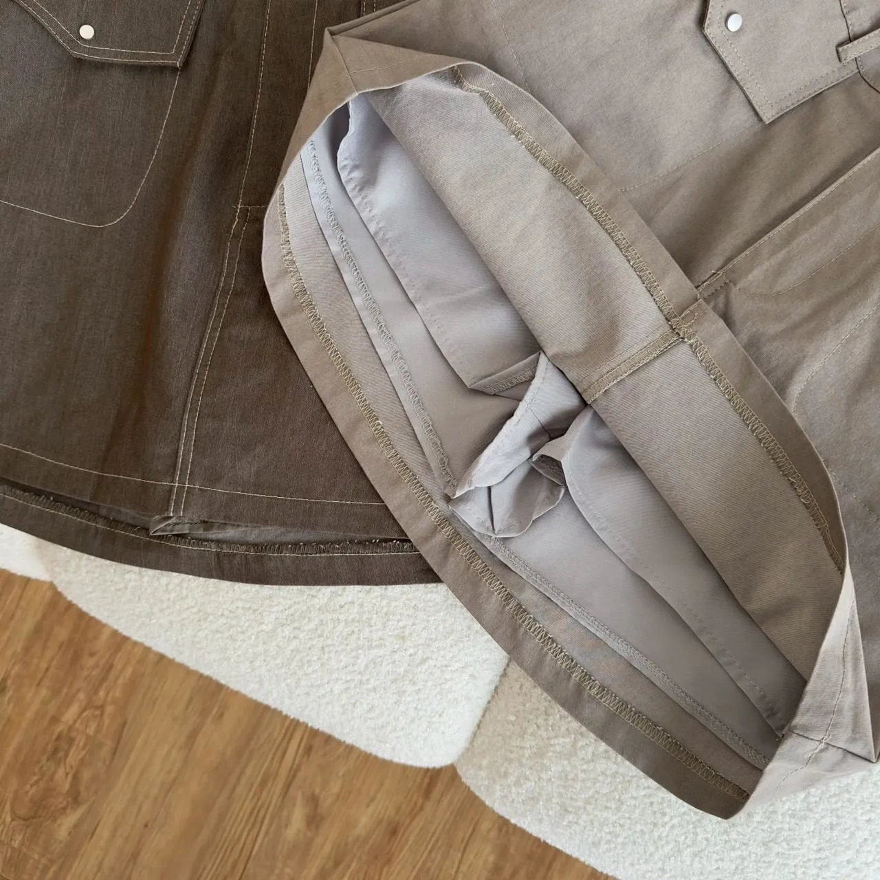 立體口袋毛料短褲裙