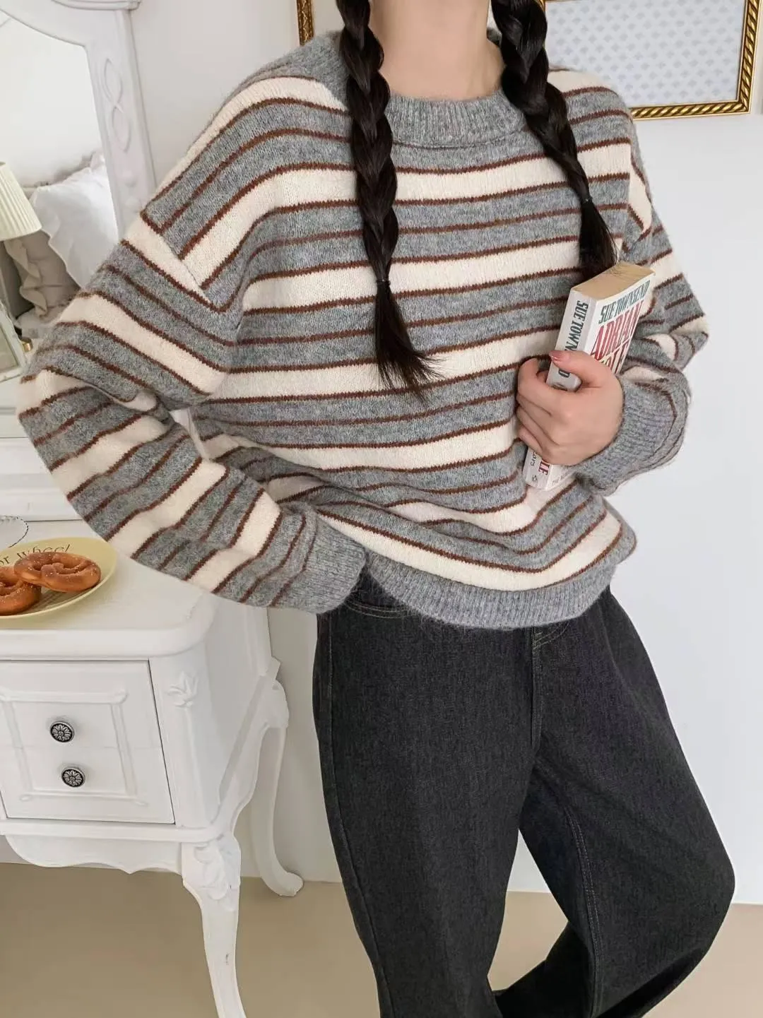 正韓條紋針織毛衣