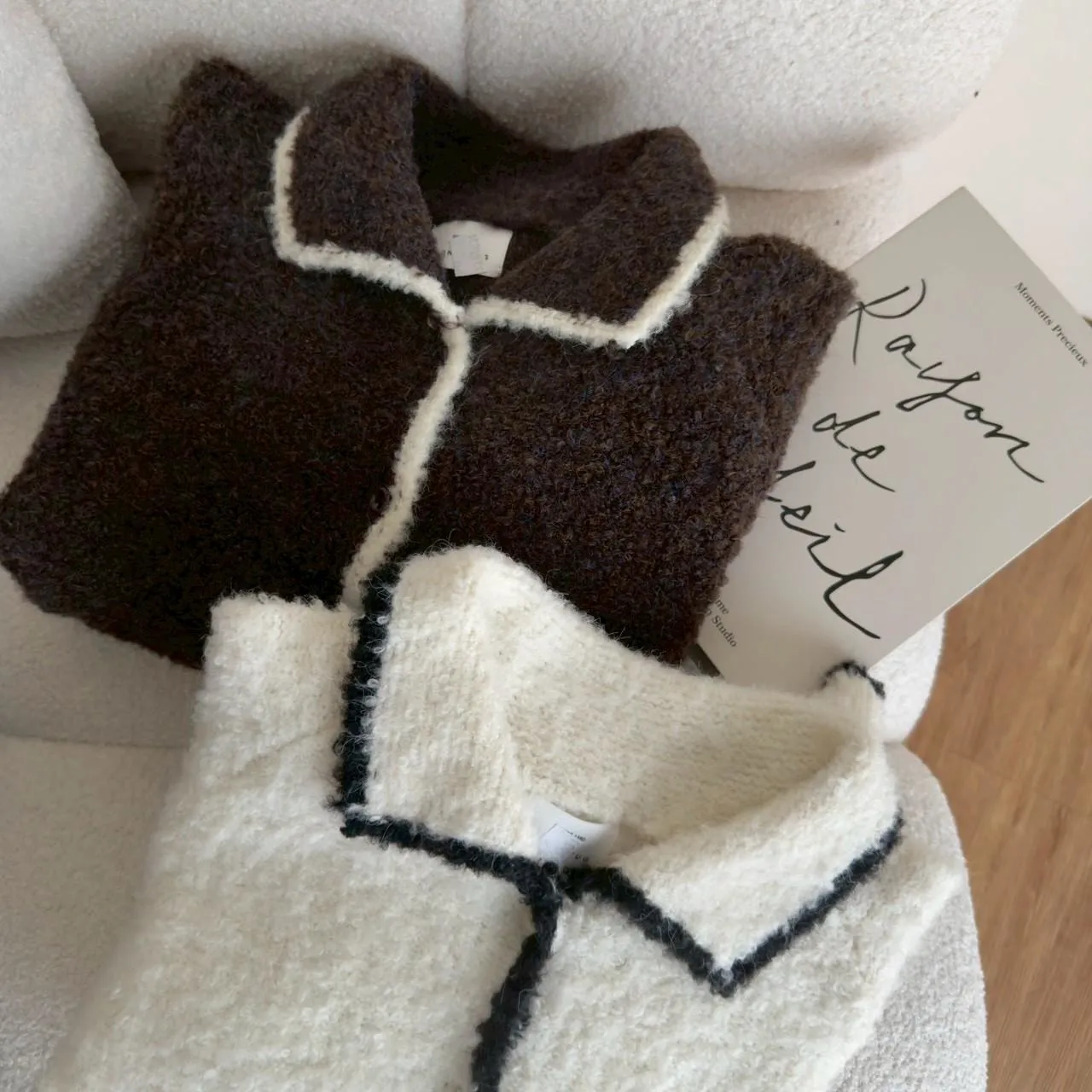 撞色邊娃娃領毛衣