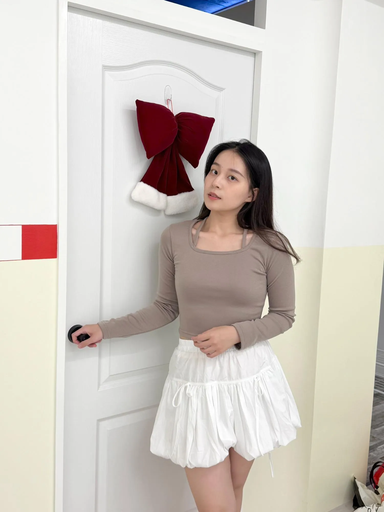 正韓方領帶綁帶T恤