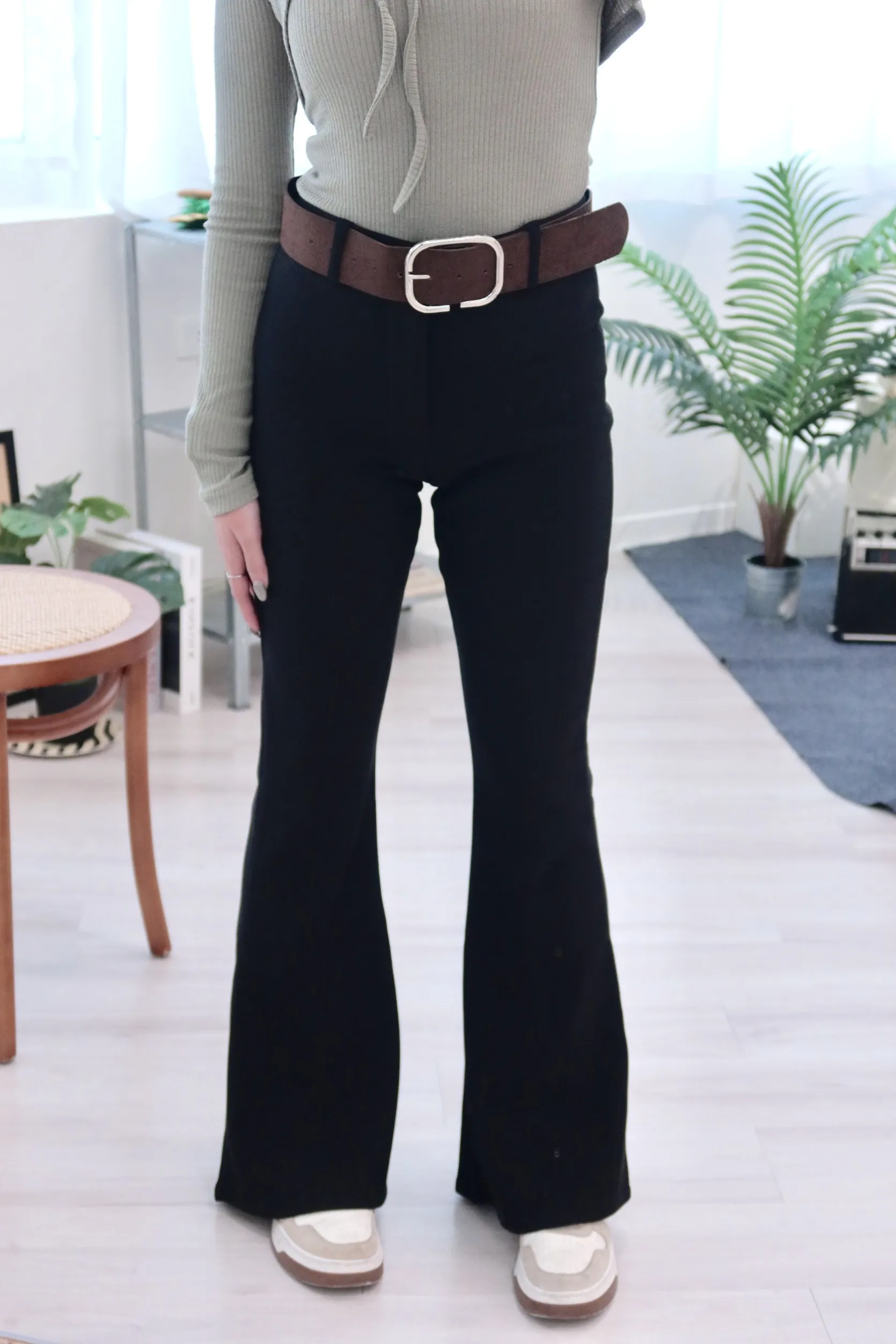 高腰顯瘦微喇加絨加厚神褲（配腰帶）