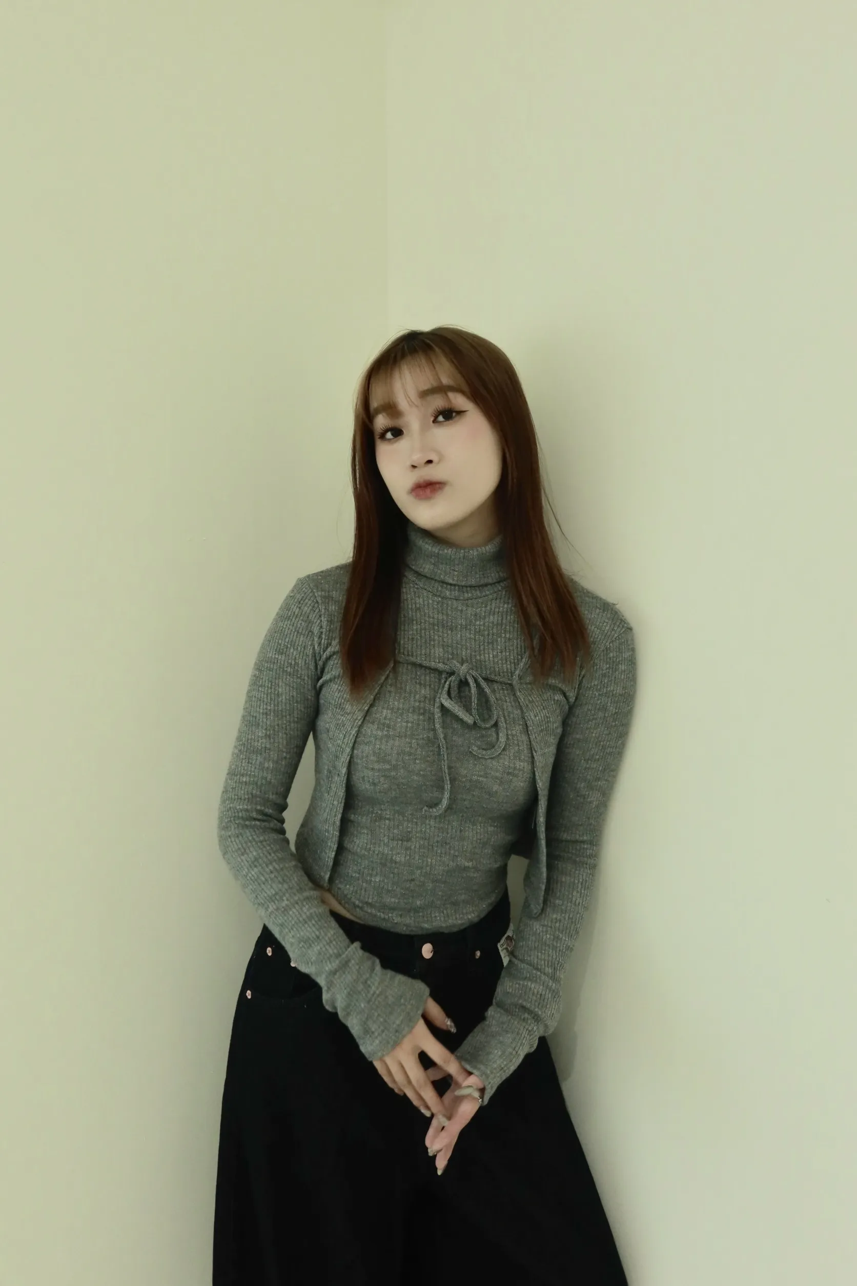 正韓高領開衫套裝