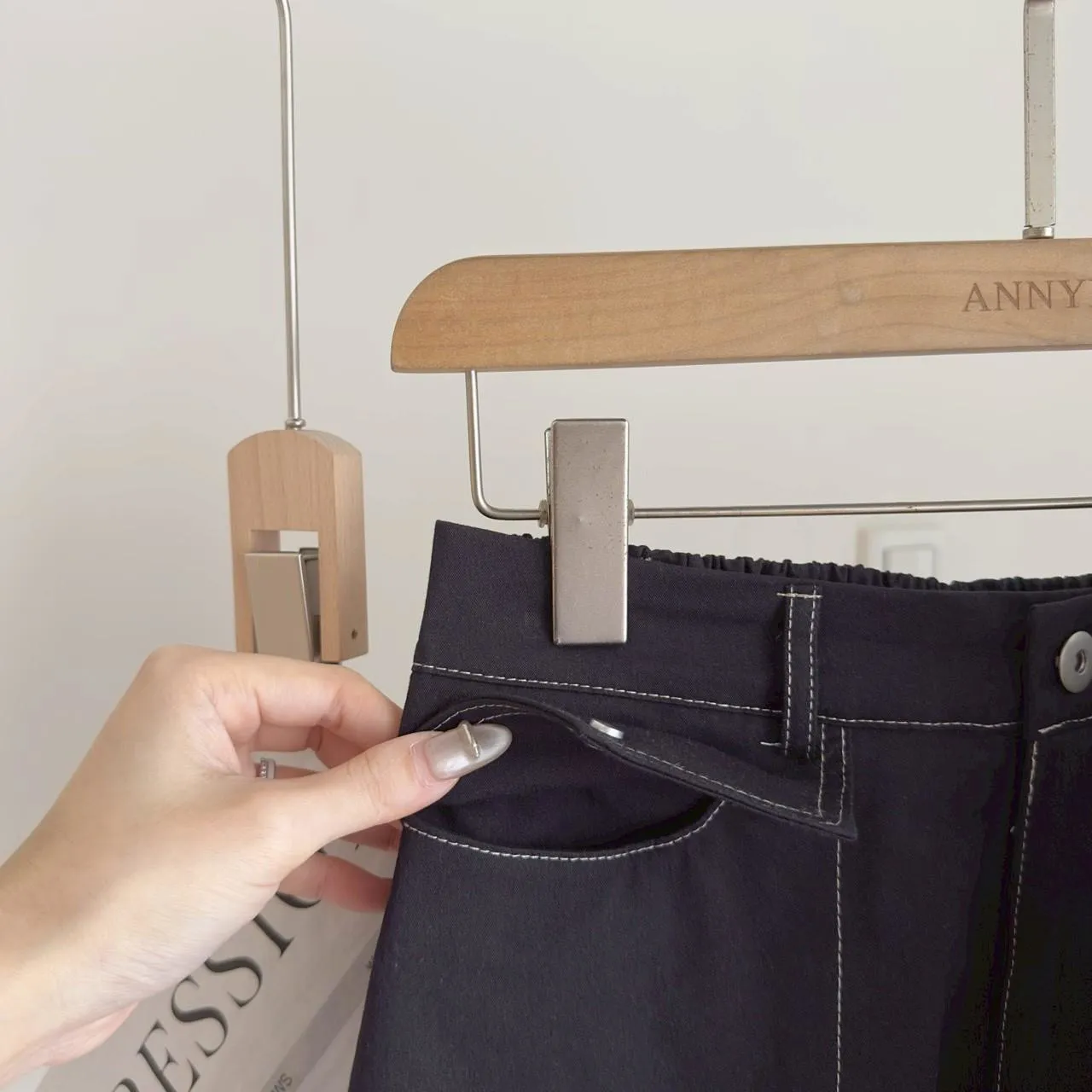 立體口袋毛料短褲裙