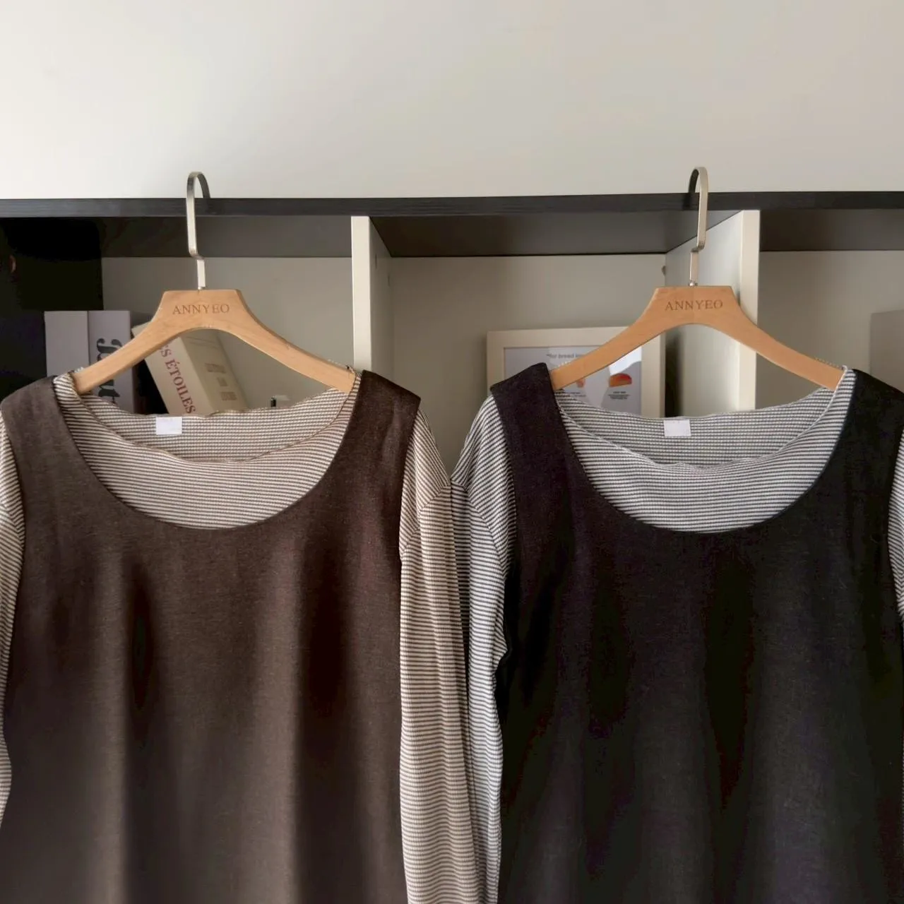 細格內搭➕毛呢下荷葉背心短洋