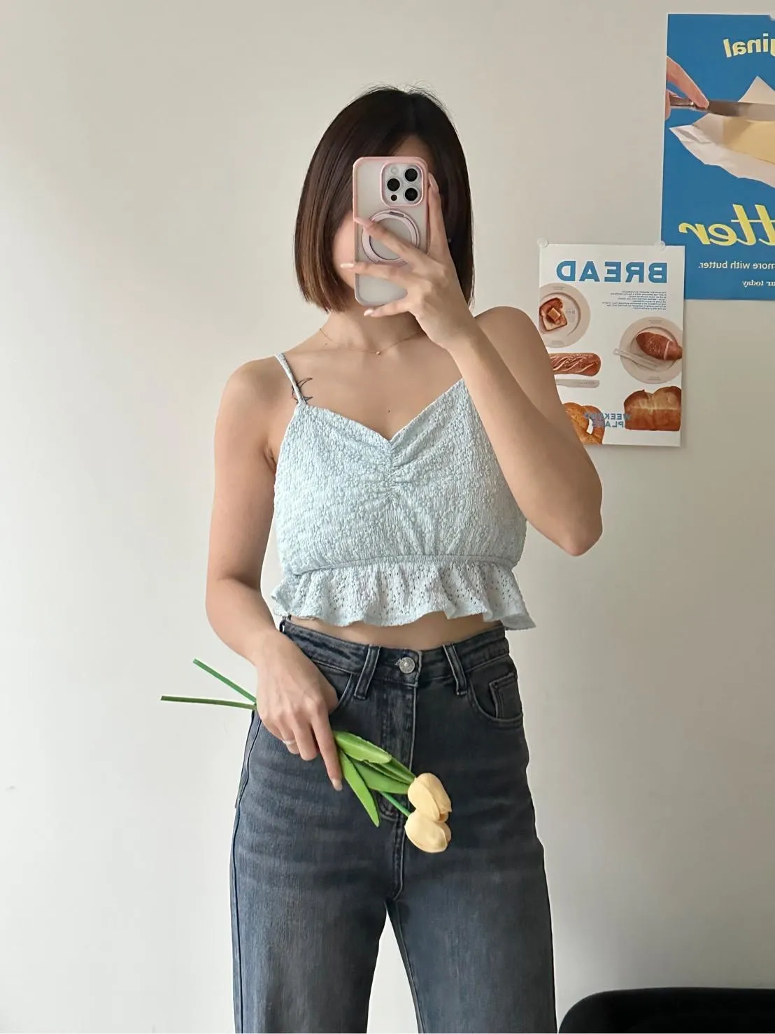 花朵細肩後綁帶背心
