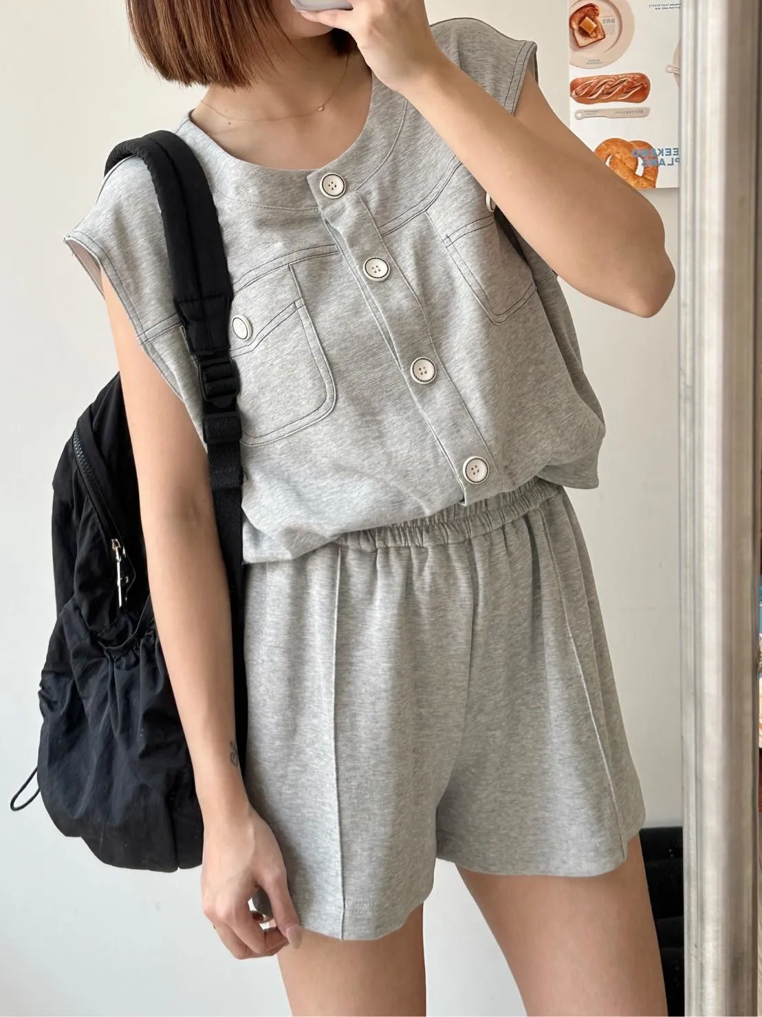 車線棉上衣➕短褲套裝