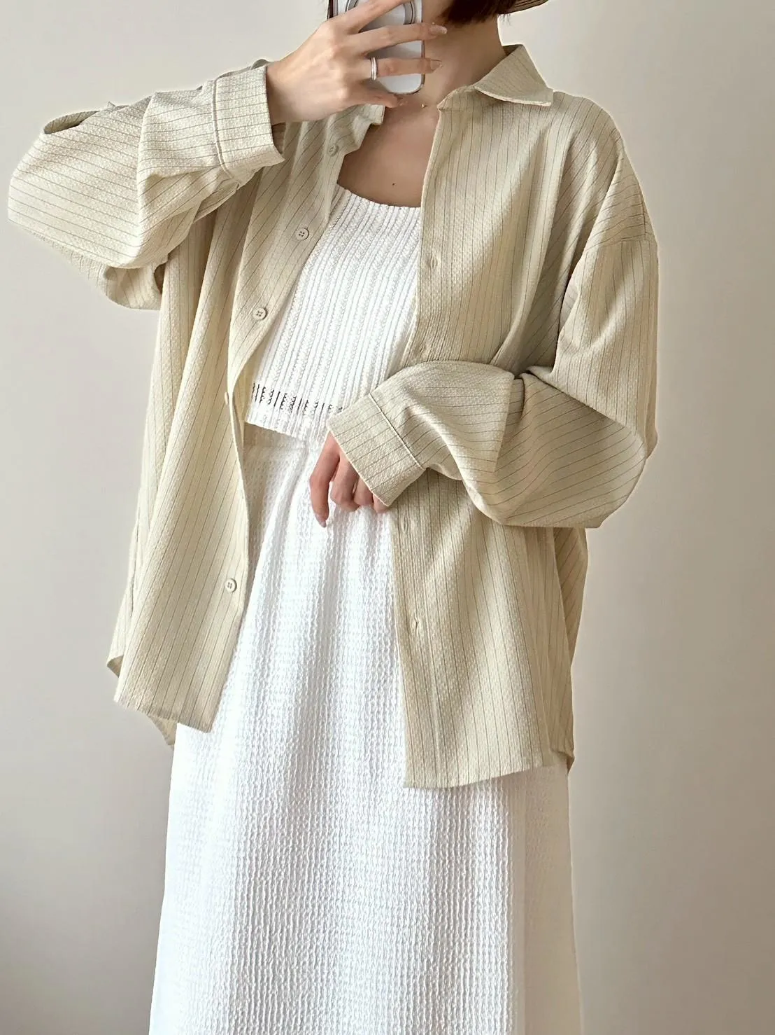 泡泡棉麻直條襯衫