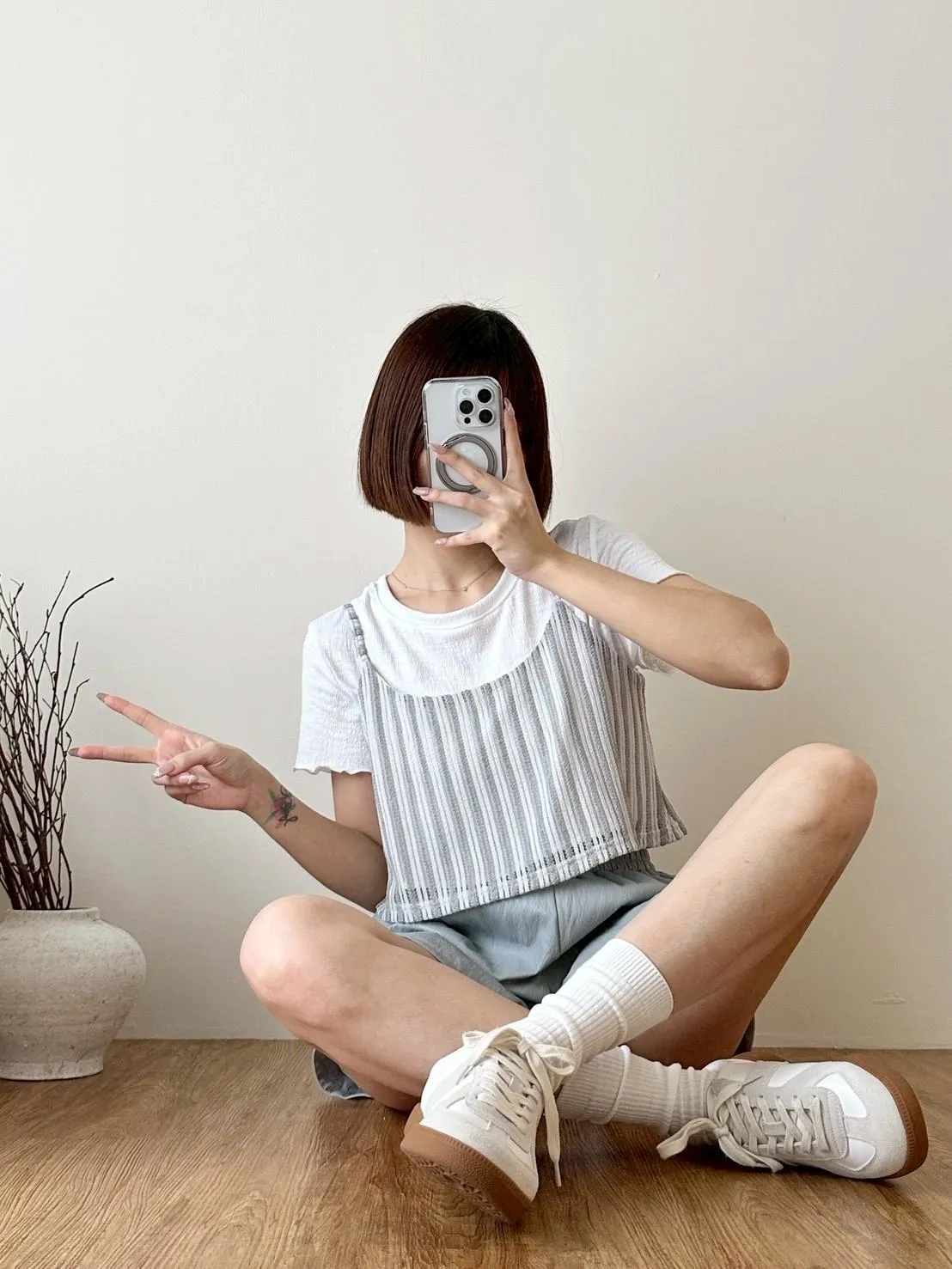 細肩雙色條背心