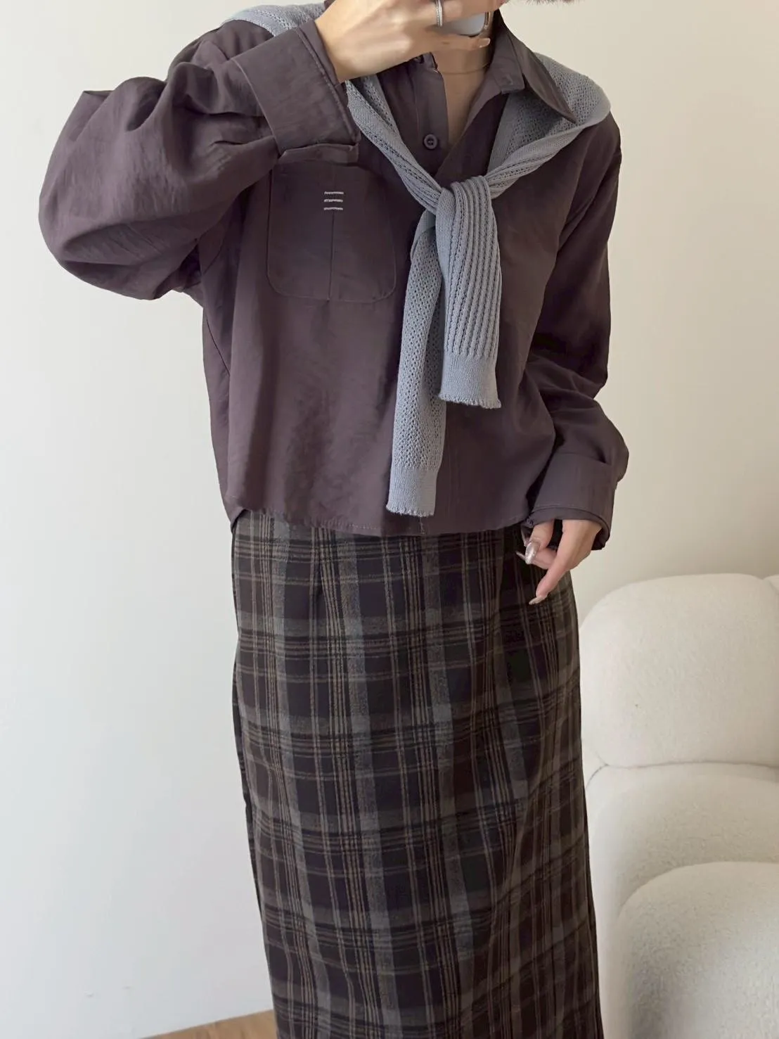 撞色披肩襯衫