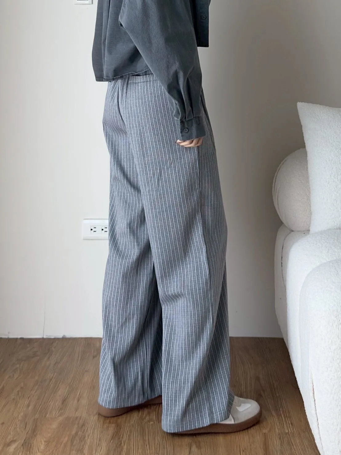 直條棉麻長褲