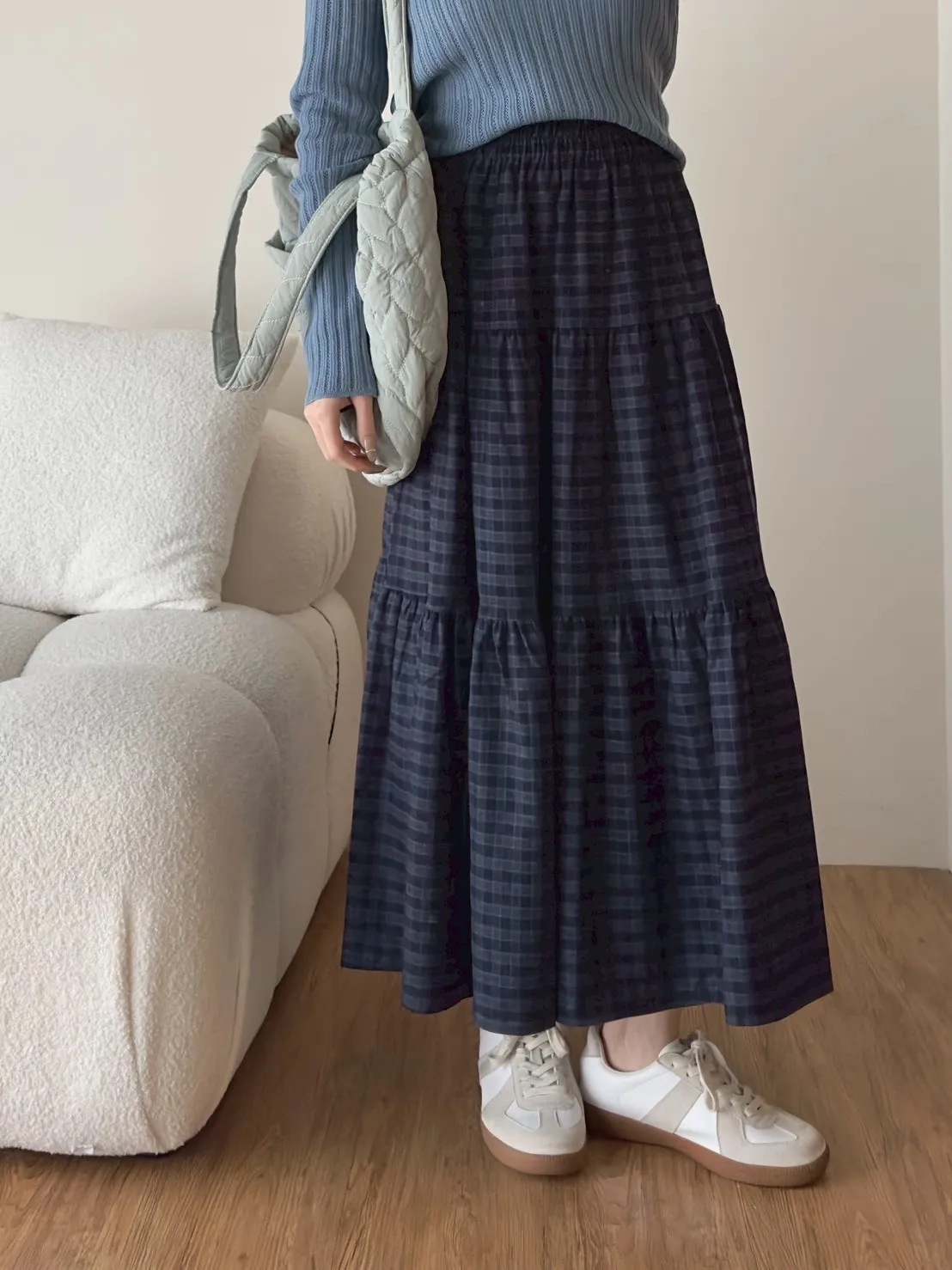 磨毛格子蛋糕裙