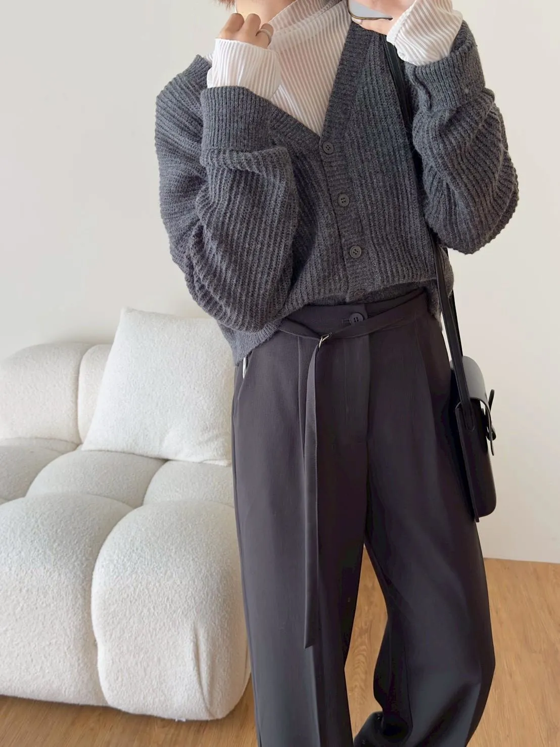 透透直條後排釦長袖上衣