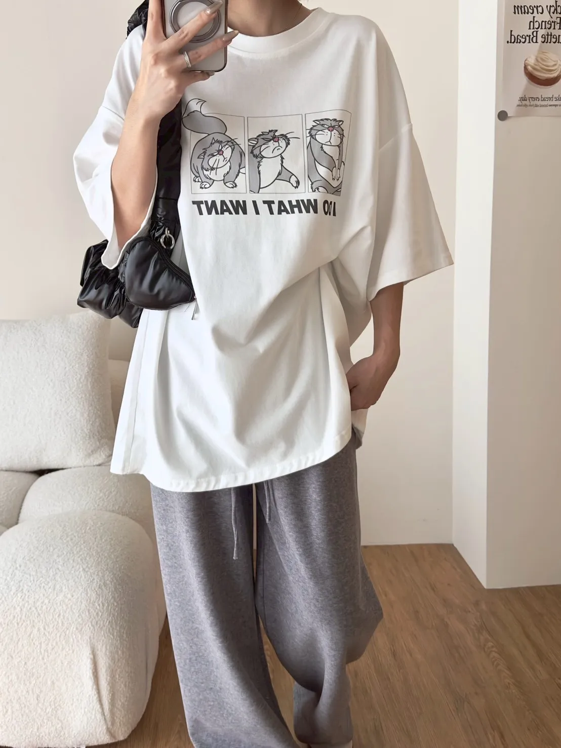 磨毛三格貓大T上衣