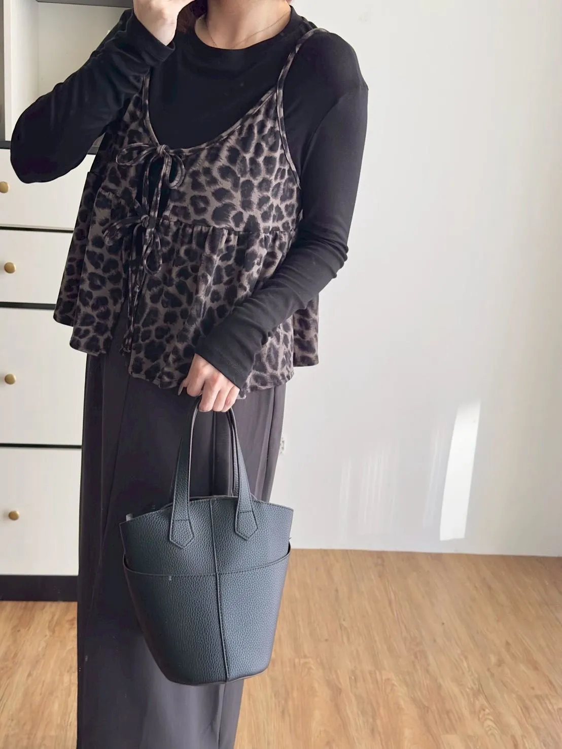 前綁帶豹紋細肩背心