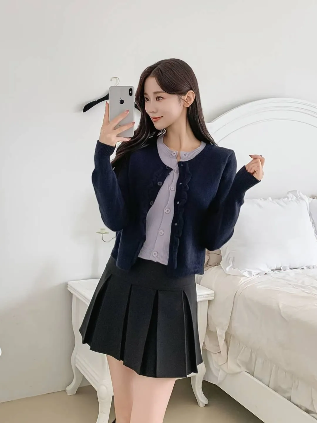 正韓假兩件木耳邊針織上衣