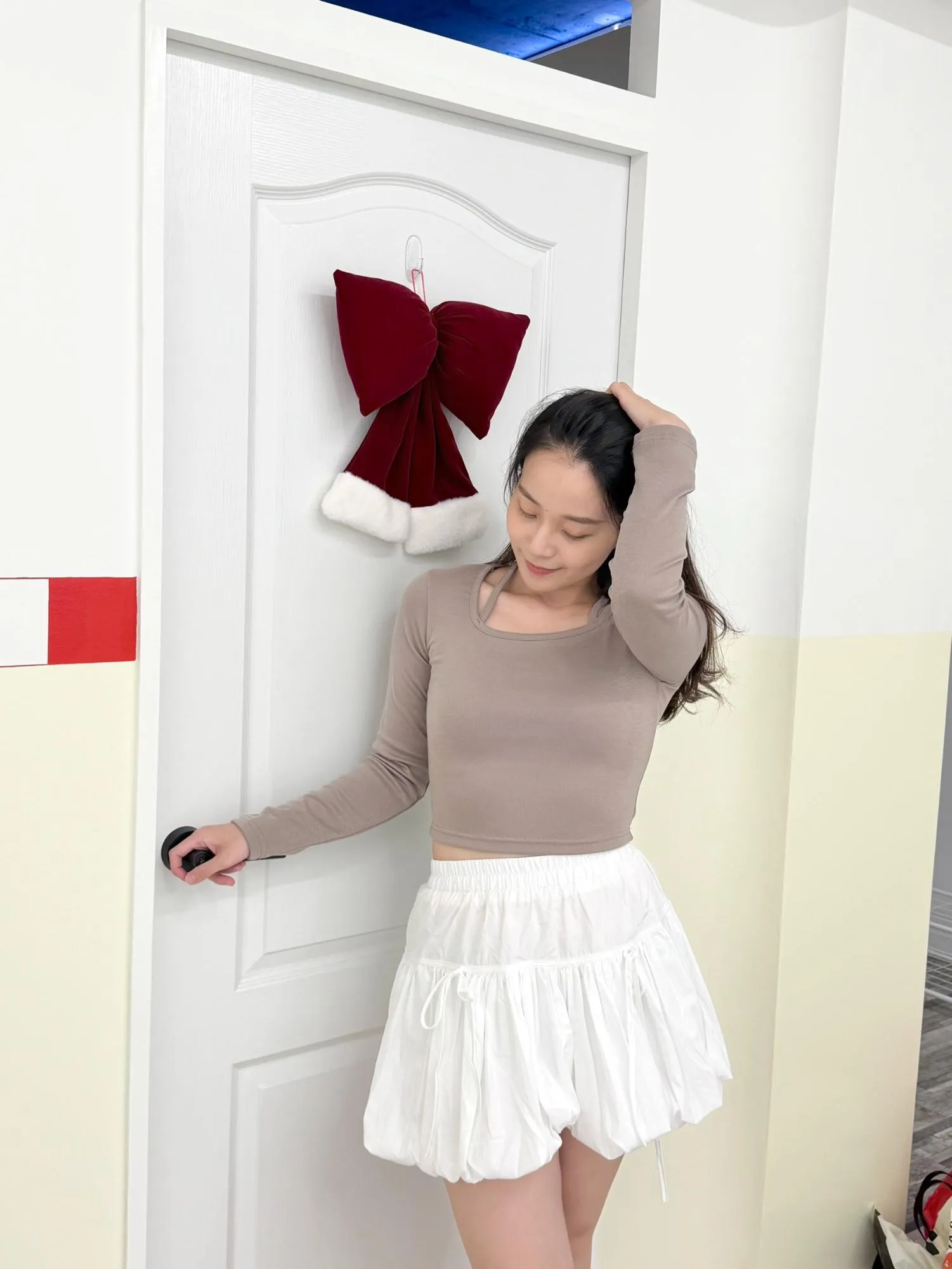 正韓方領帶綁帶T恤