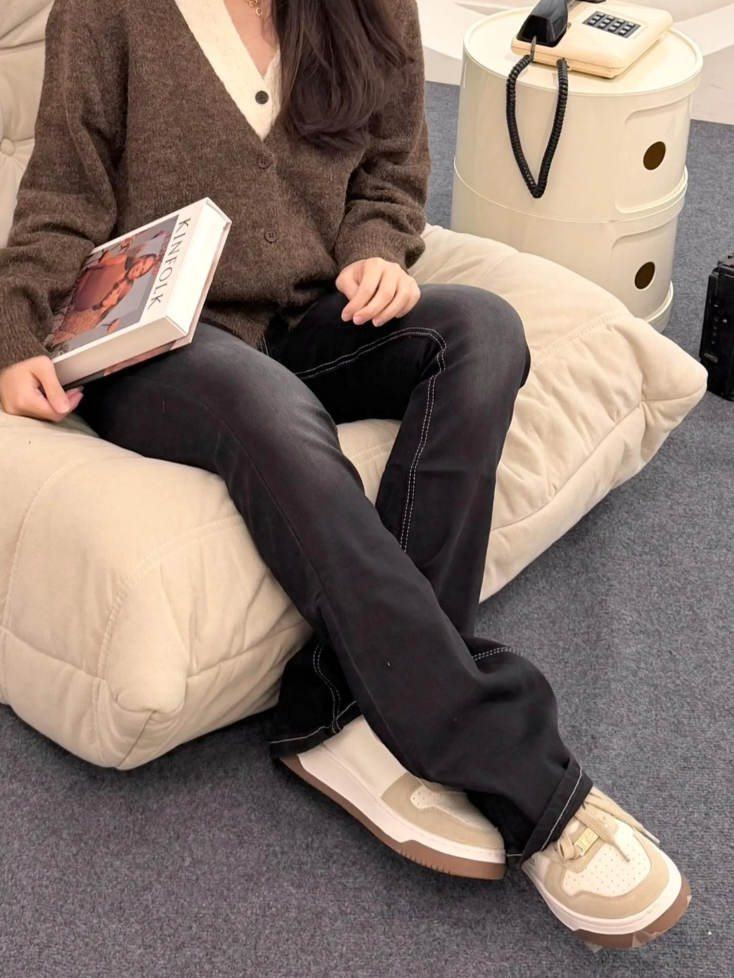 韓風高彈微喇叭牛仔褲