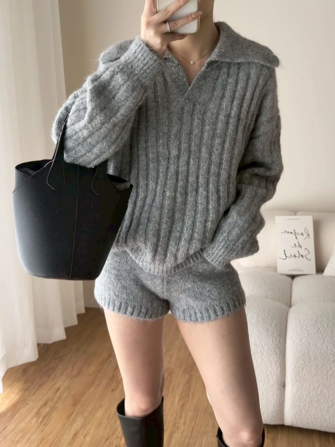 POLO領坑條毛衣➕短褲套裝