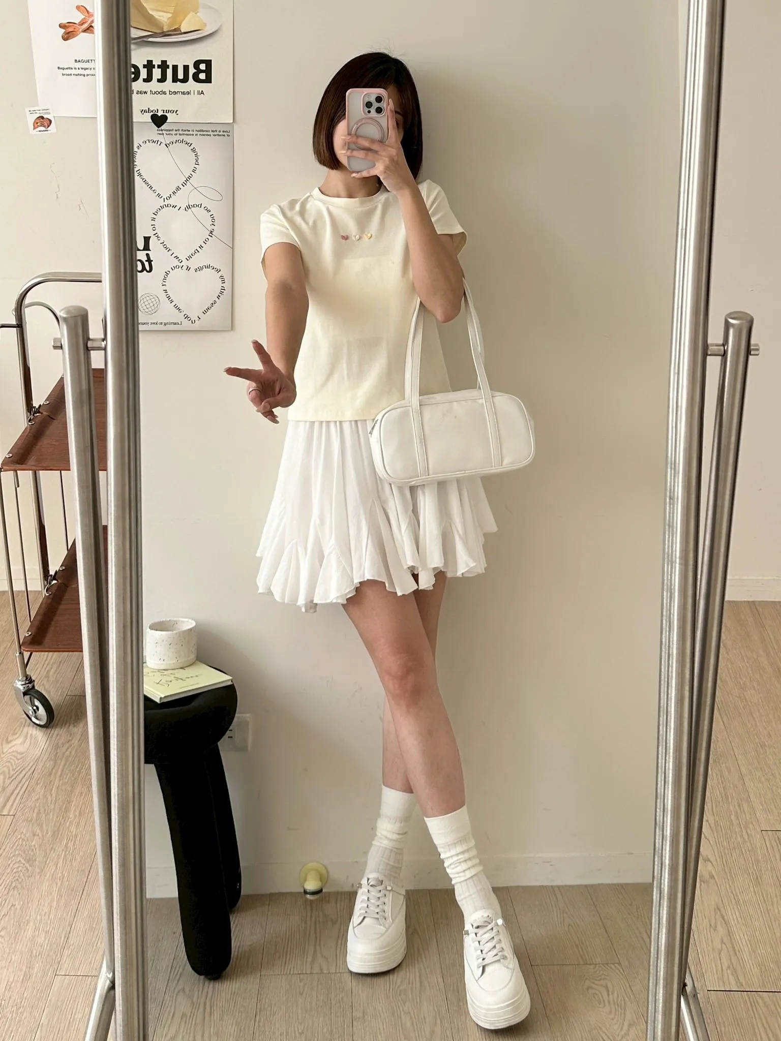 韓風早春款荷葉散擺短褲裙