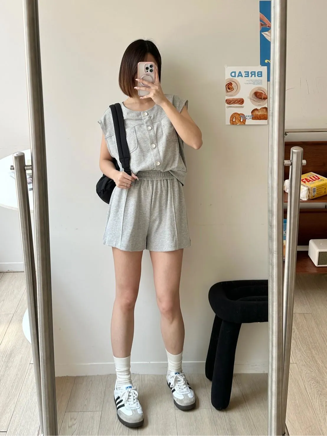 車線棉上衣➕短褲套裝