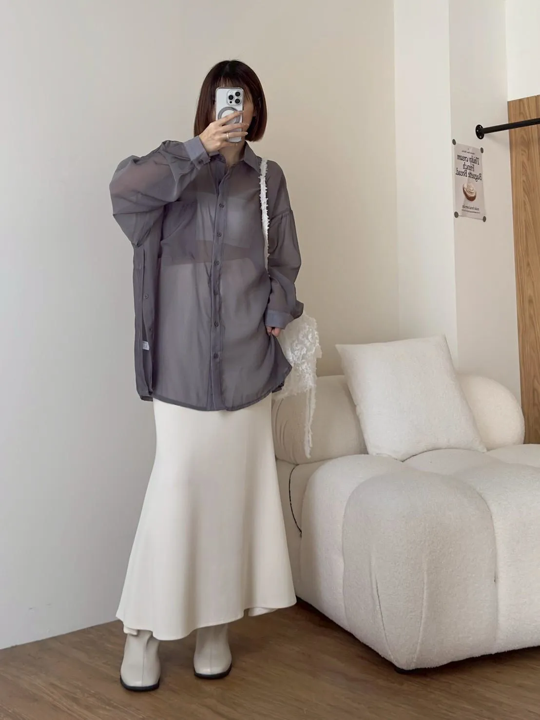 珠光透紗襯衫