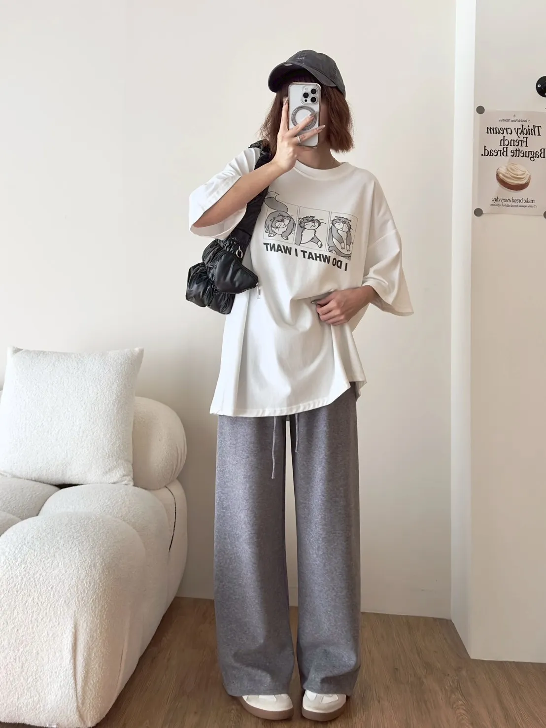 磨毛三格貓大T上衣