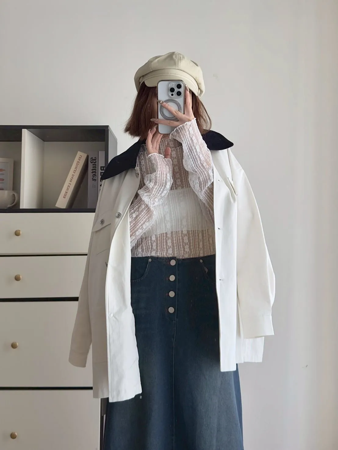 波浪蕾絲透紗打底衣