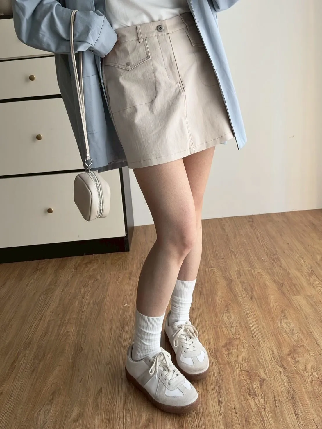 立體口袋毛料短褲裙