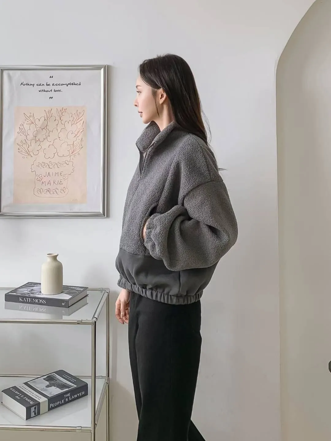 正韓QQ毛拉鏈口袋休閒上衣