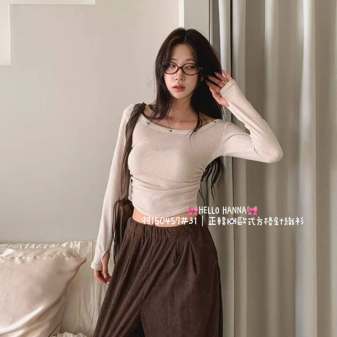 正韓歐式方格針織衫