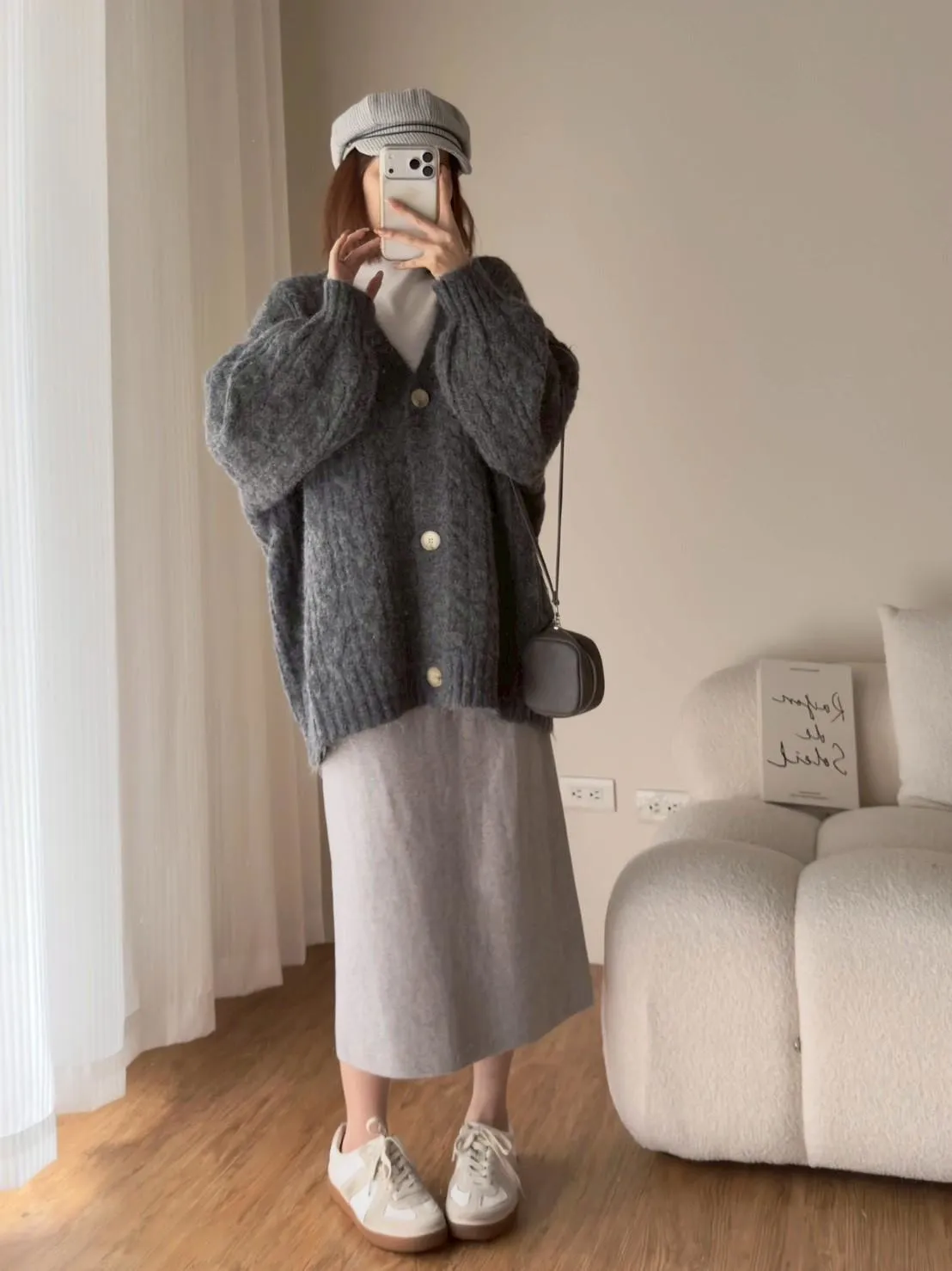 大版花苞袖麻花針織外套