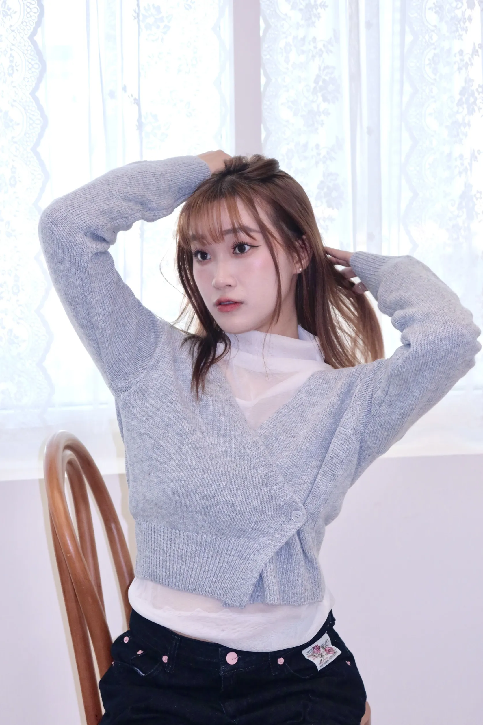 正韓羊毛端莊雙向蓬鬆開衫