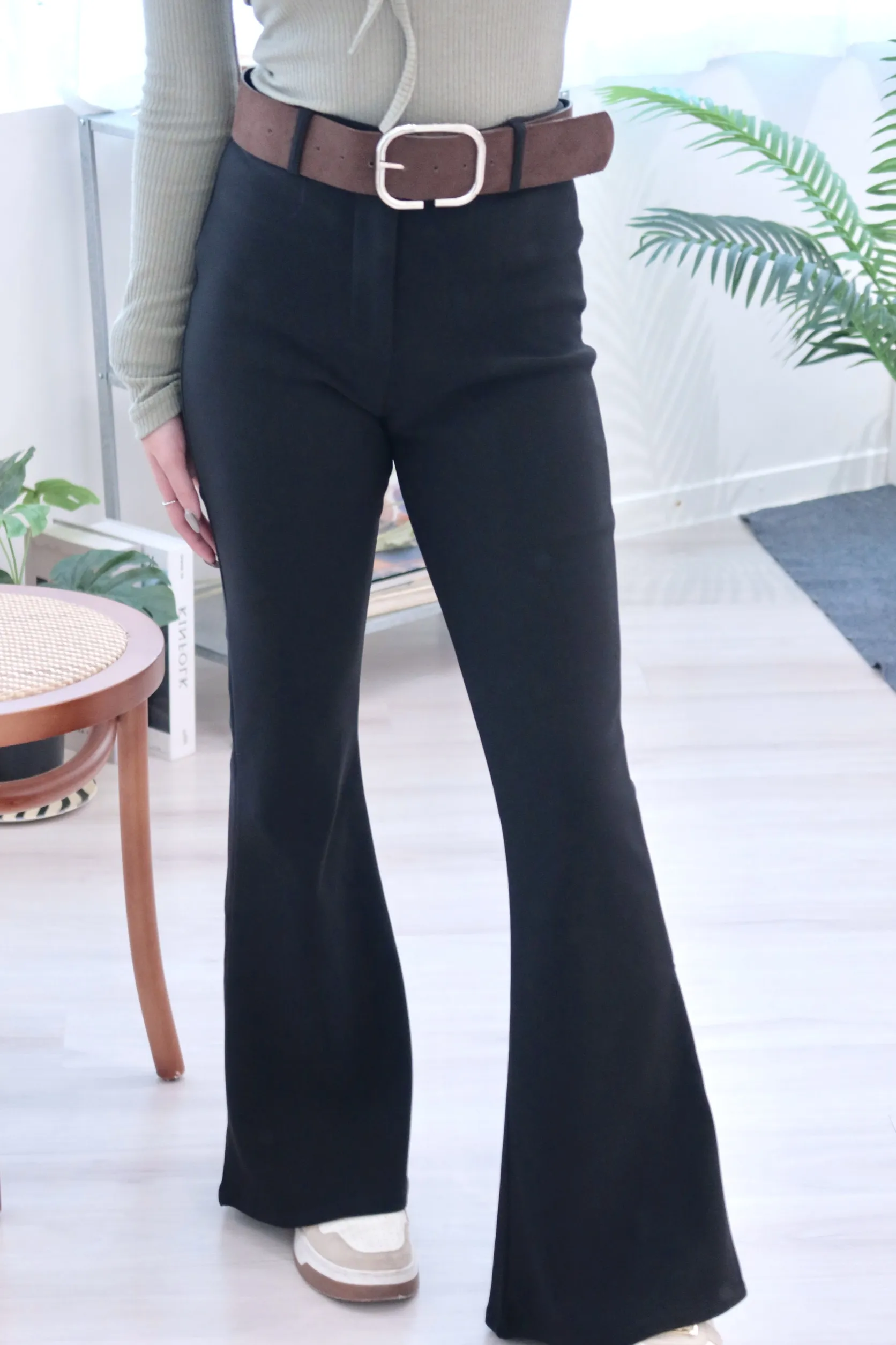 高腰顯瘦微喇加絨加厚神褲（配腰帶）