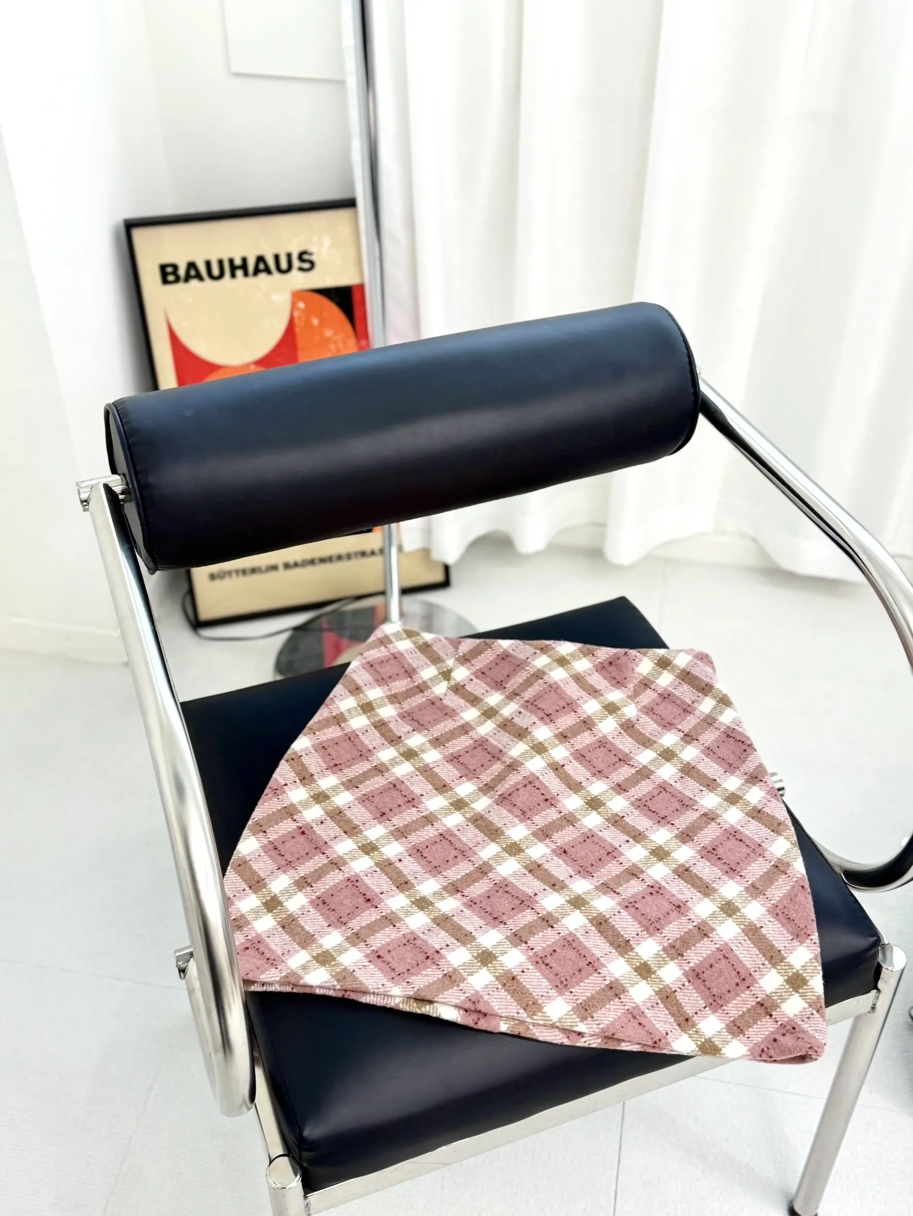 粉色甜辣毛呢格紋半身裙