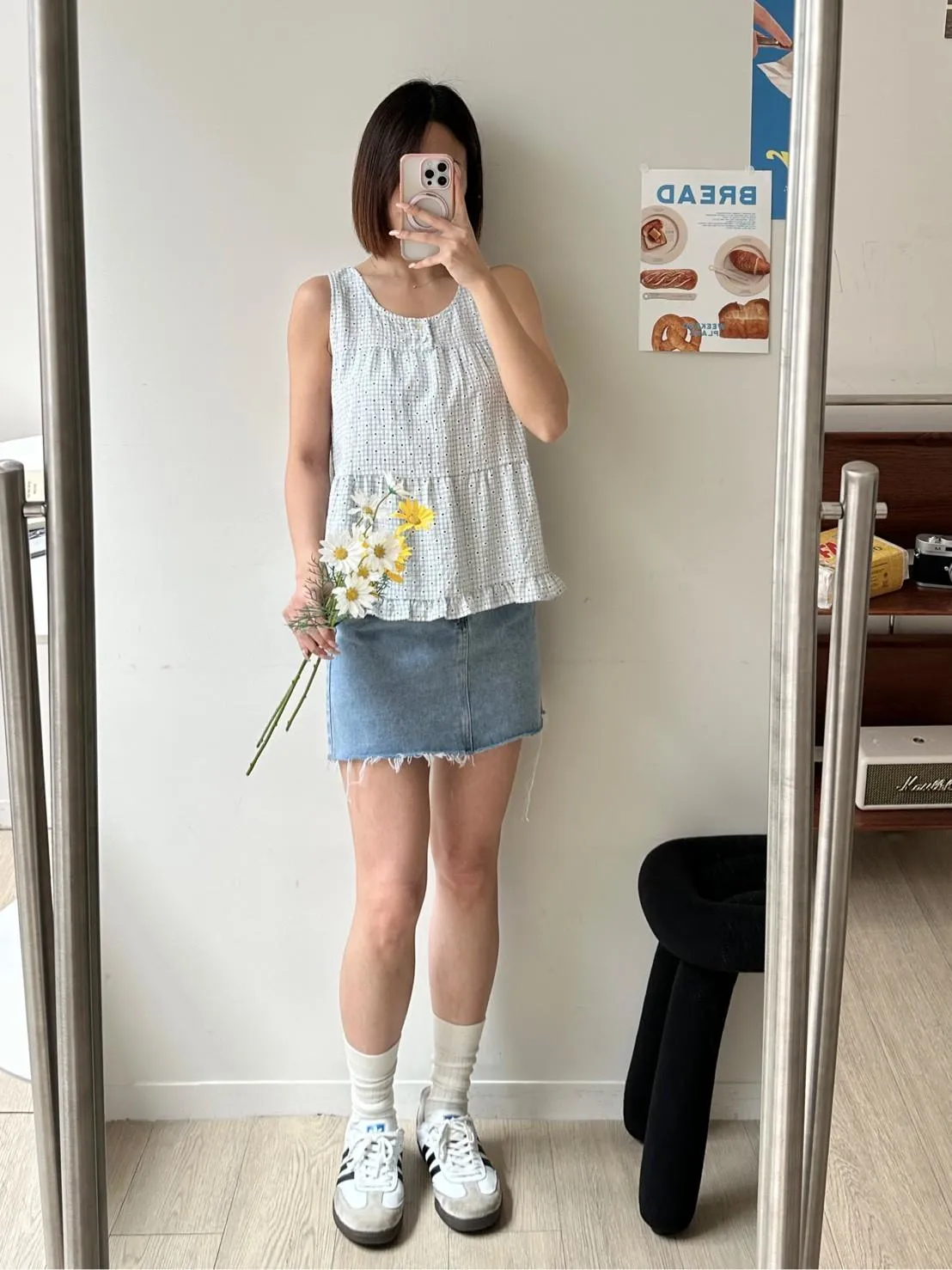 小格小雛菊花朵背心