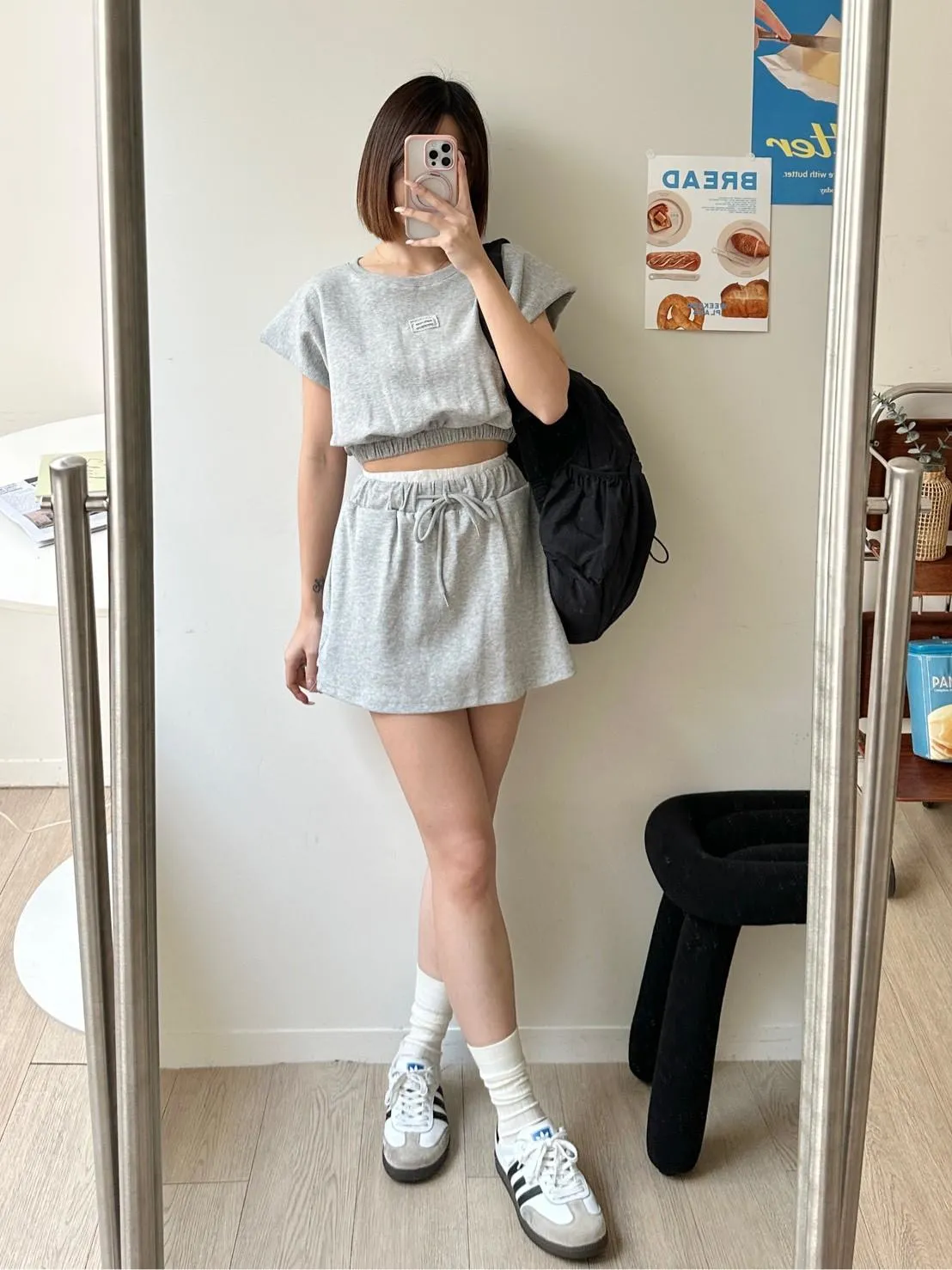 墊肩背心➕撞色短裙套裝