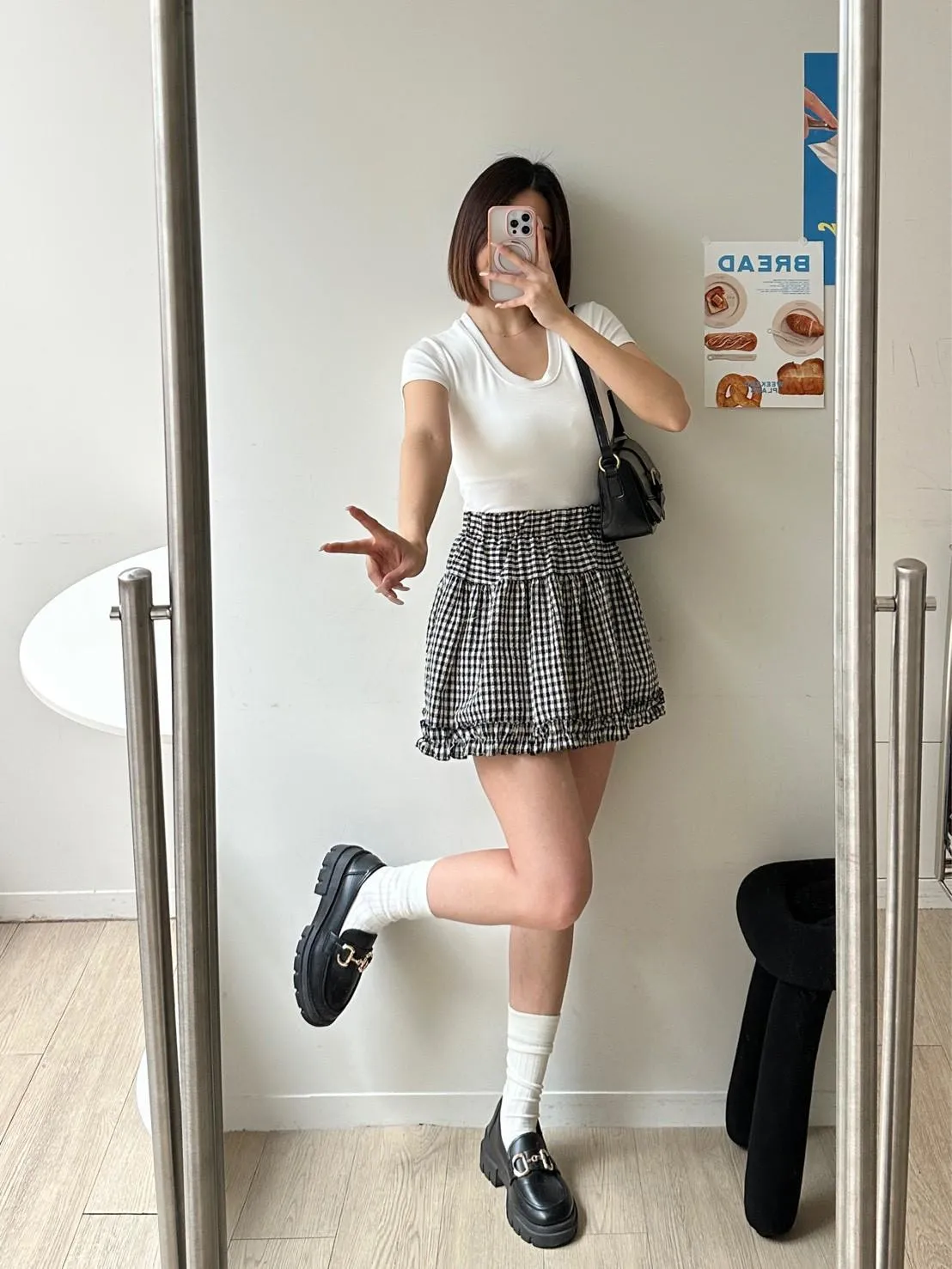 下荷葉格子短裙