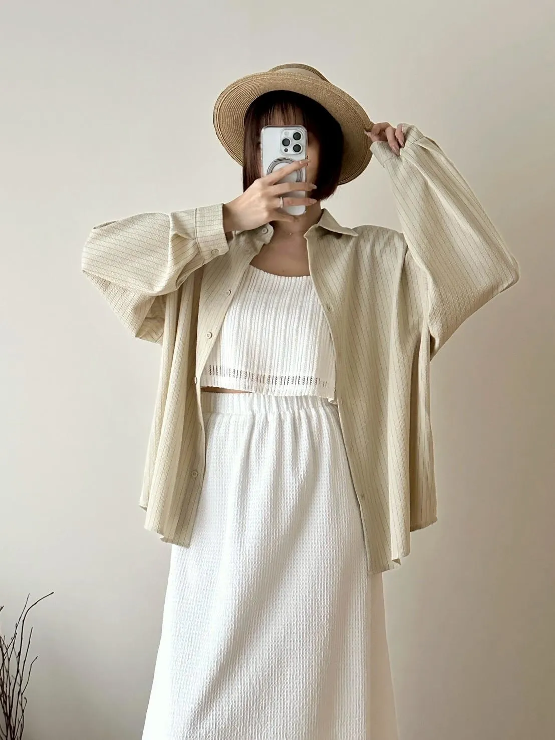 泡泡棉麻直條襯衫