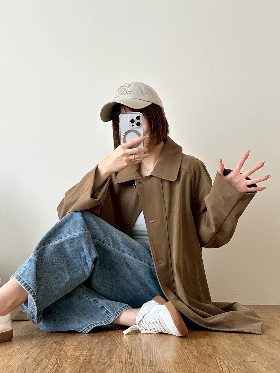 絨面中長版風衣外套
